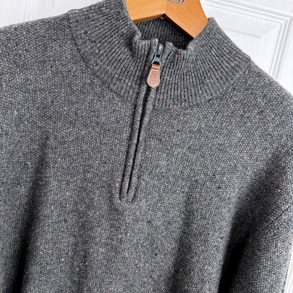 Jos A Bank Lambswool Donegal Half Zip Sweater Gray Fleck Mock Neck Men's L